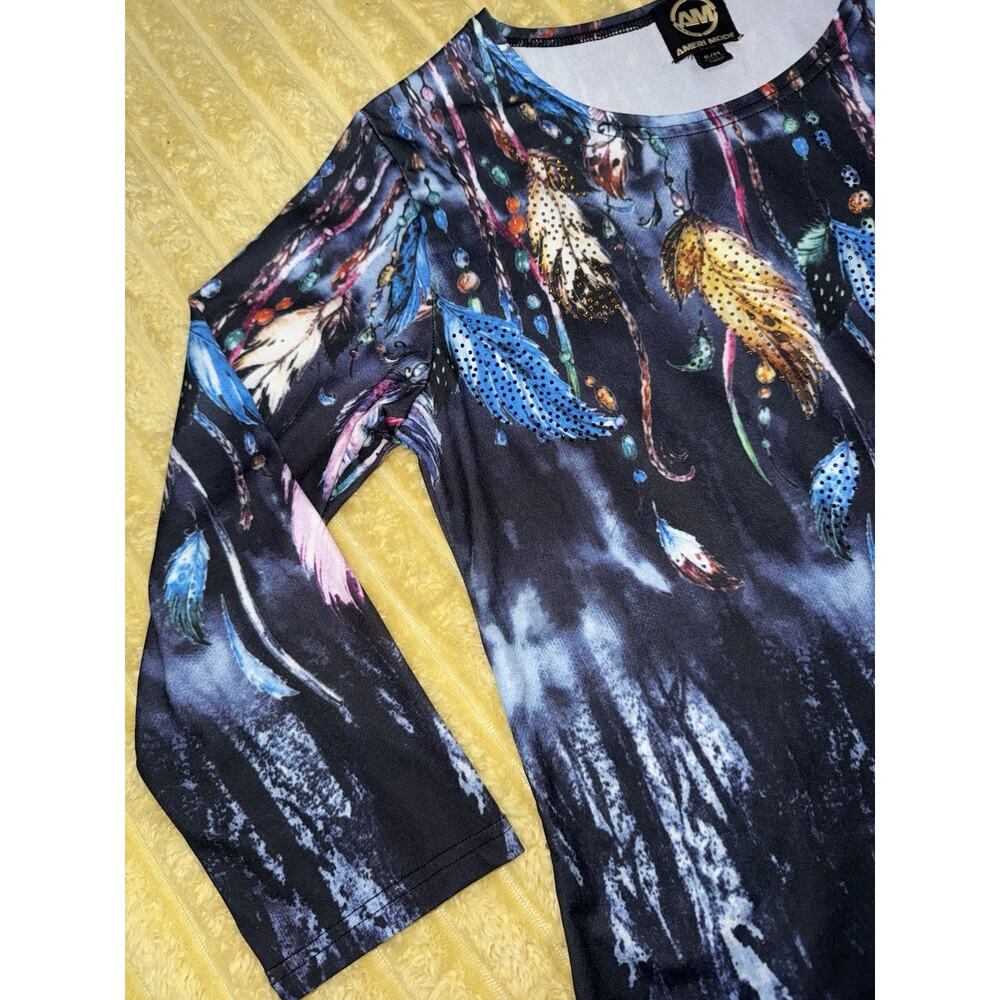 Womens Blue Feather Embellished Ameri Mode Tunic … - image 3